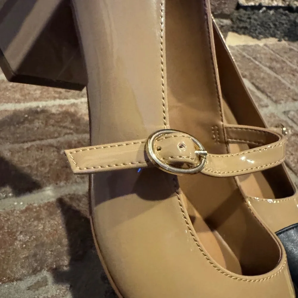 Nordstrom Rack Jackie Cap Toe Mary Jane Pump Patent Light Brown, Tan Size 8M 422